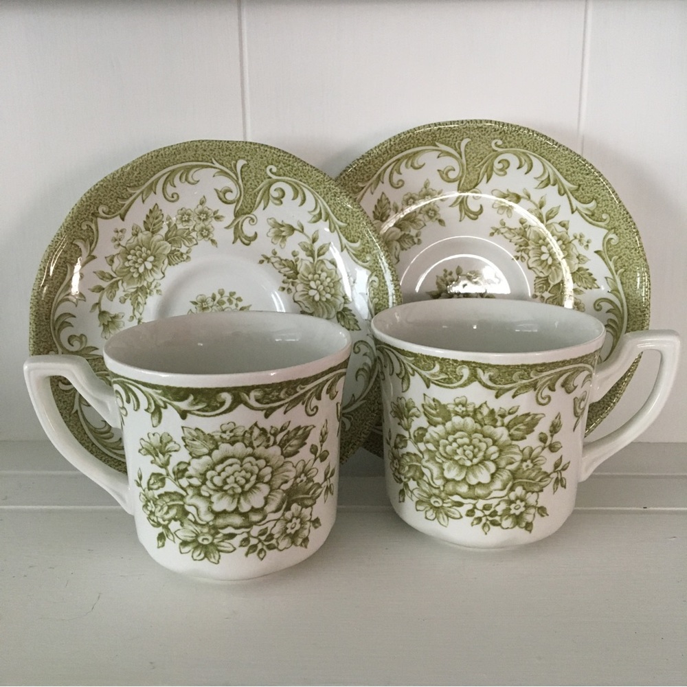 EUC Vintage J&G Meakin Tea Cup Saucer Set Green Avondale Rose Pattern - Picture 3 of 7